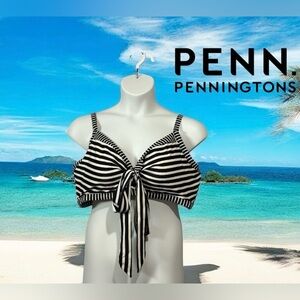 Penningtons, Plus Size Striped Bikini Top, 3X, Black, White 🌴